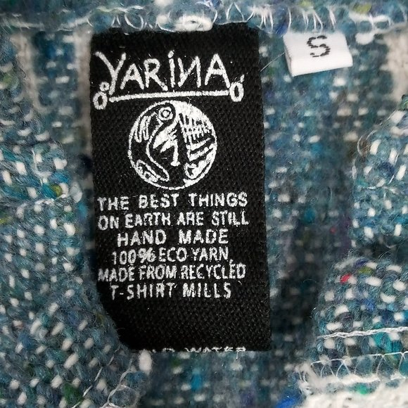 NWOT Varina Handmade Baja Hoodie (from Ecuador) in Teal & Ivory Vertical Stripe - Picture 6 of 7